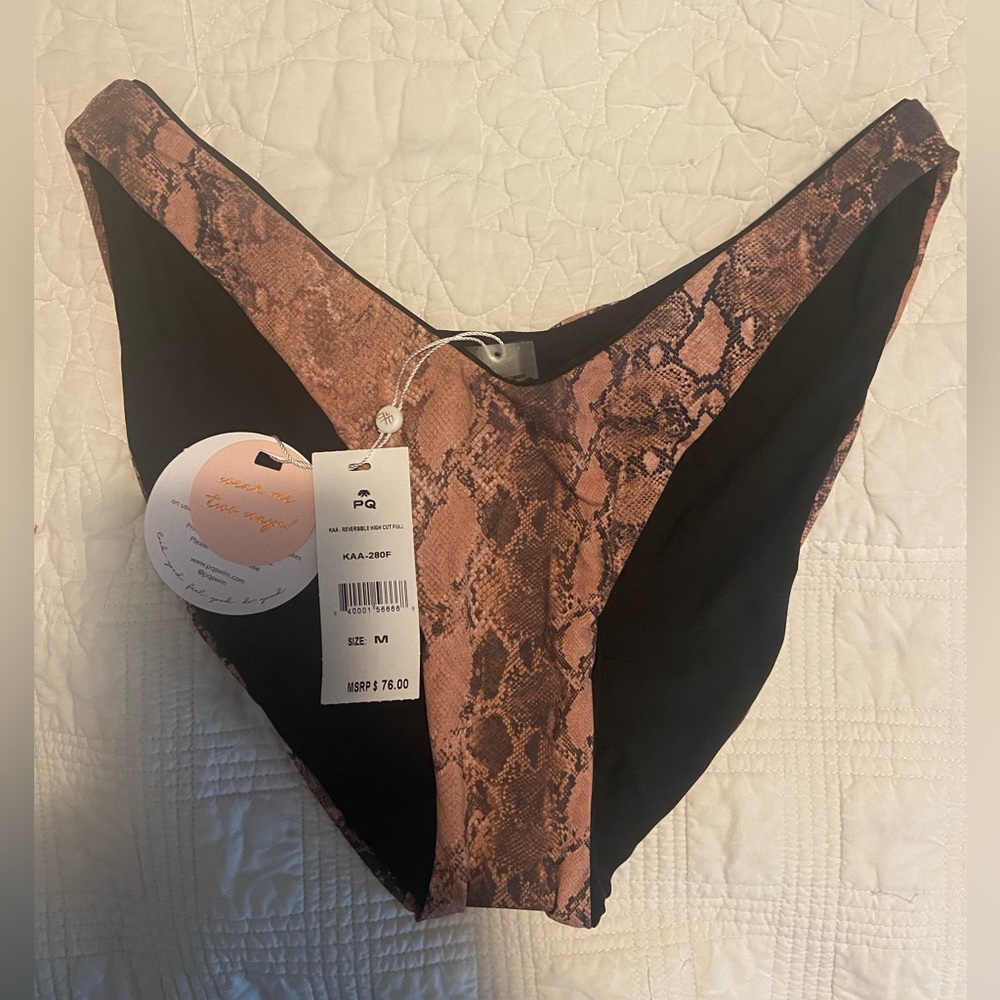 New Pilyq PQ Swim Kaa Reversible High Cut Full Bikini Bottom